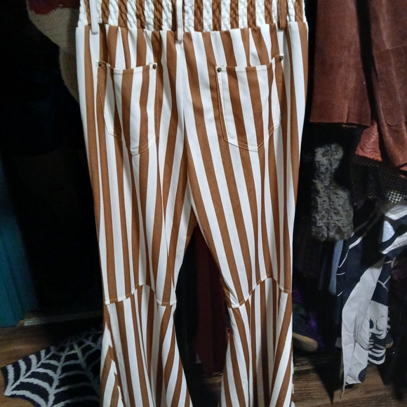 Chic Striped Bell Leg Pants in Brown and White - Picture 3 of 3
